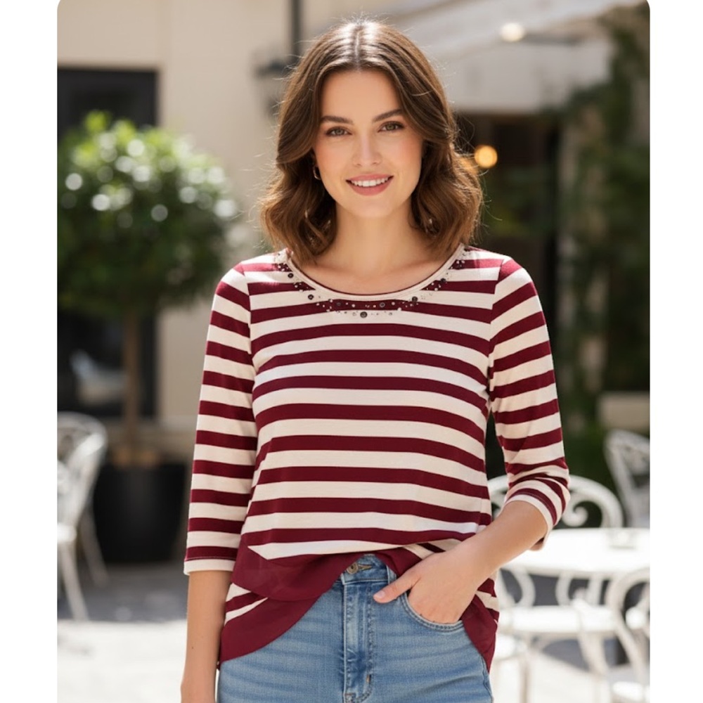 French Laundry náutica style blouse stripes‎ red and white size M